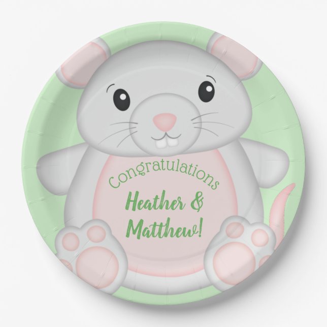 Mouse Mice Baby Shower Green  Paper Plate (Front)