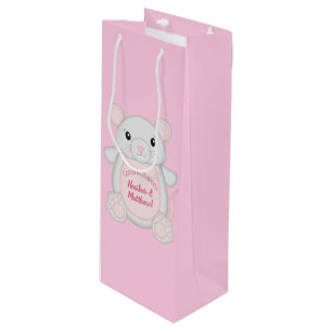 Mouse Mice Baby Shower Pink Wine Gift Bag