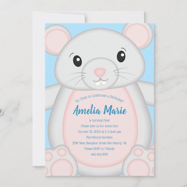 Mouse Mice Birthday Party Blue Invitation (Front)