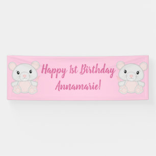 Mouse Mice Birthday Party Pink Banner