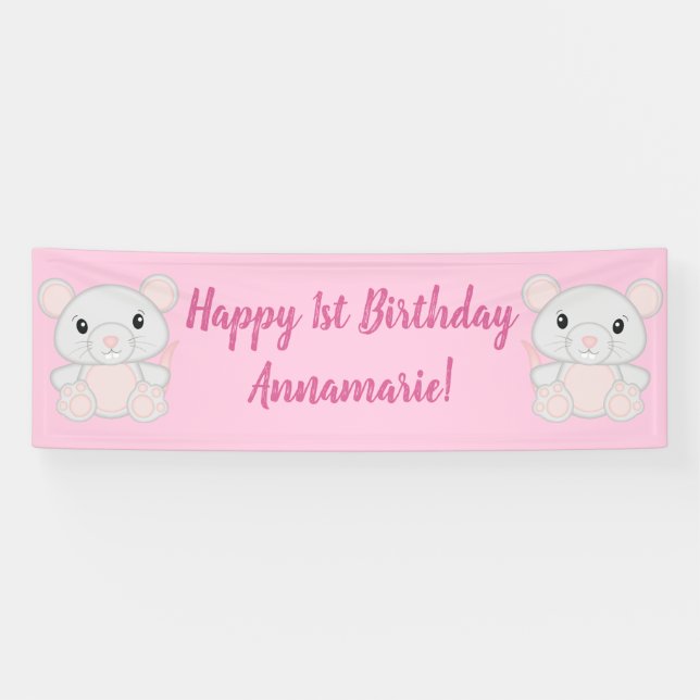 Mouse Mice Birthday Party Pink Banner (Horizontal)