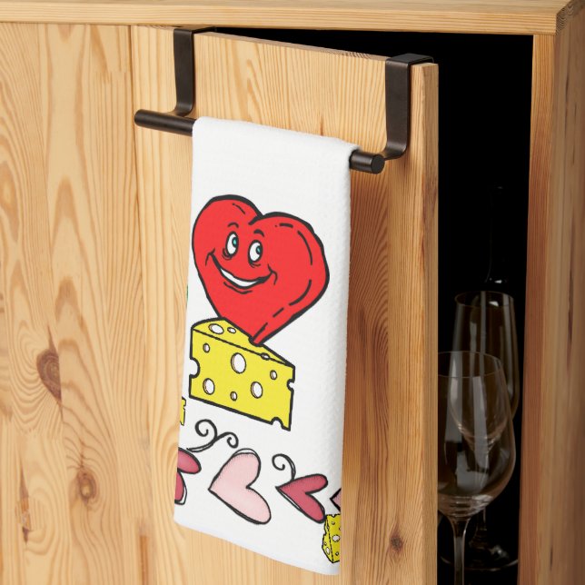 Mouse Mice Cheese Red Hearts Kitchen Hand Towel (Thirds Fold)