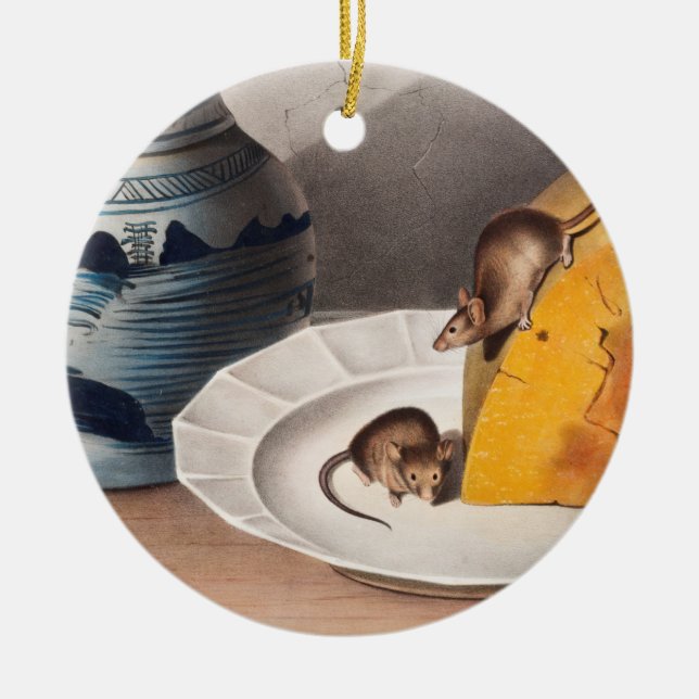 Mouse (Mus-musculus) Illustration Ceramic Tree Decoration (Front)