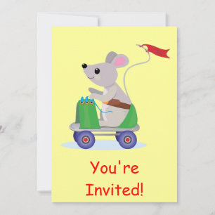 Mouse on a Skate Scooter Invitation