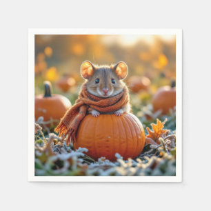 Mouse On an Autumn Pumpkin Napkin