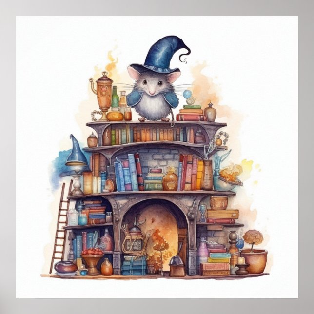 Mouse on top of books 4 poster (Front)