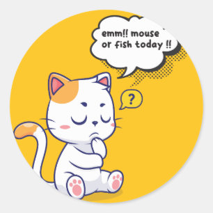 Mouse or Fish? – funny pet- Deep Thinking Cat Classic Round Sticker