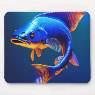 Mouse Pad Blue Fish Logo Design Minimalist Oce