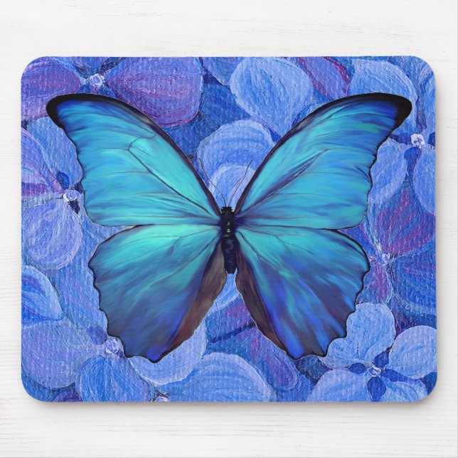 Mouse Pad - Blue Morpho/Hydrangea (Front)