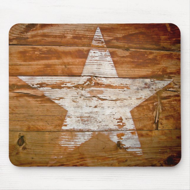 Mouse pad, Country Wood Grain Rustic White Star Pad (Front)
