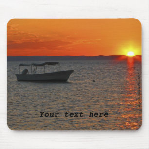 Mouse Pad Fishing Boat at Sunset Orange Sky