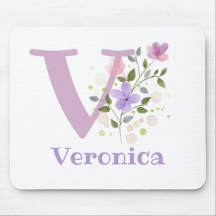 Mouse Pad Initial Plus Name & Flowers Design
