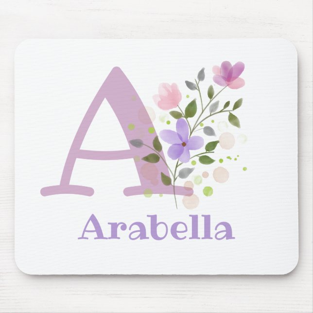 Mouse Pad Initial Plus Name & Flowers Design (Front)