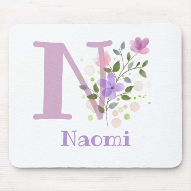 Mouse Pad Initial Plus Name & Flowers Design (Front)