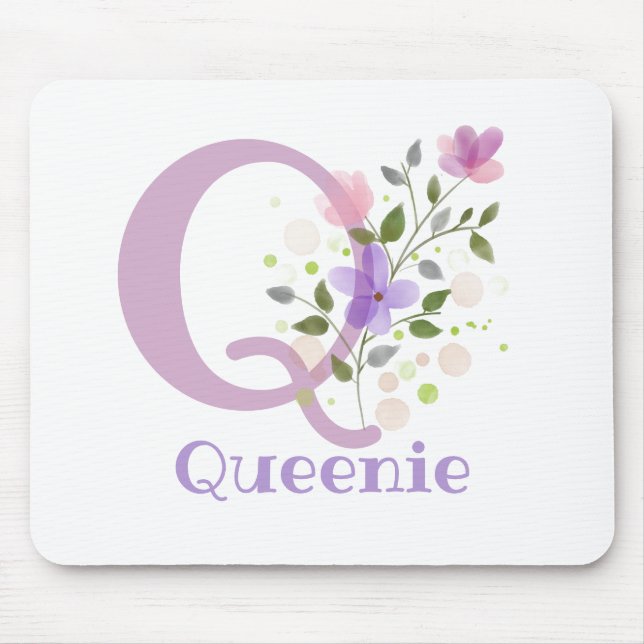 Mouse Pad Initial Plus Name & Flowers Design (Front)