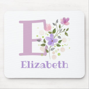 Mouse Pad Initial Plus Name & Flowers Design
