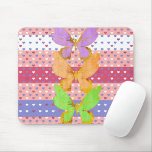 Mouse Pad with Colourful Butterflies & Hearts