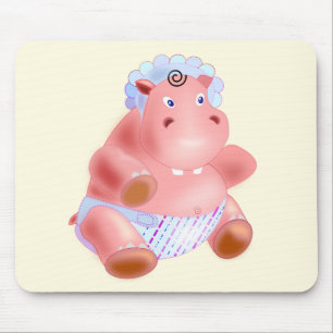 Mouse Pad with Happy Baby Hippo