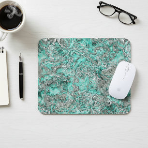 Mouse Pad With Silver Teal Turquoise Agate Art
