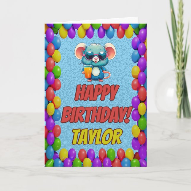 Mouse Personalised Fun Greeting Birthday Card (Front)