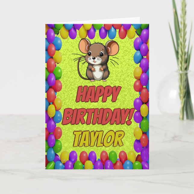 Mouse Personalised Fun Greeting Birthday Card (Front)