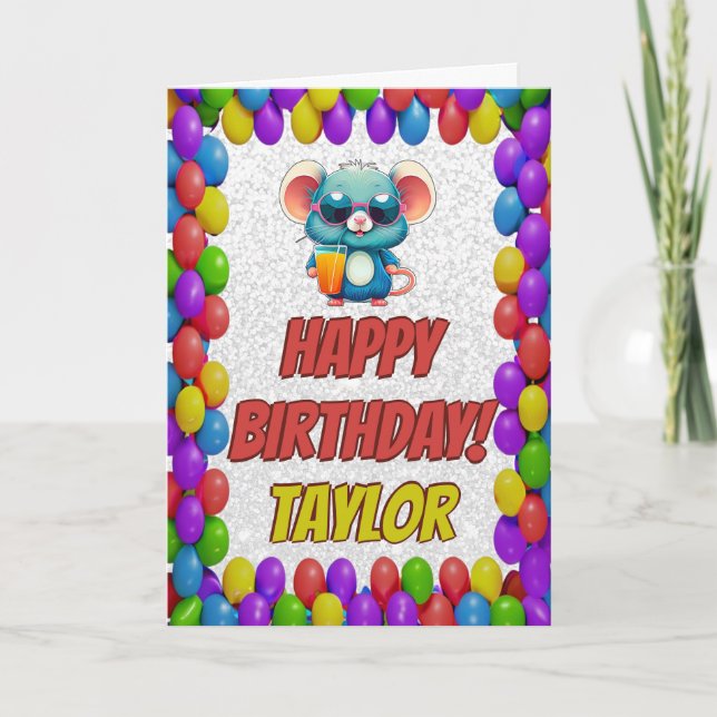 Mouse Personalised Fun Greeting Birthday Card (Front)