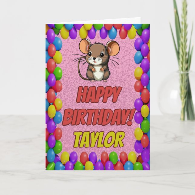 Mouse Personalised Fun Greeting Birthday Card (Front)