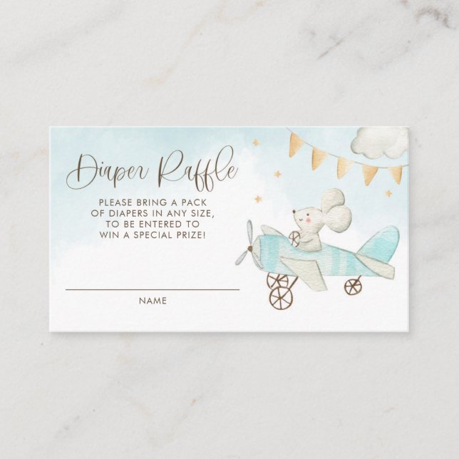 Mouse Pilot Aeroplane Baby Shower Diaper Raffle Enclosure Card (Front)