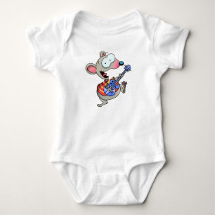 Mouse playing guitar with ease and joy baby bodysuit
