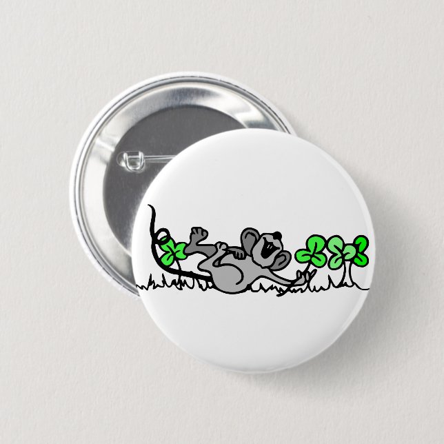 Mouse Playing In Shamrocks 6 Cm Round Badge (Front & Back)