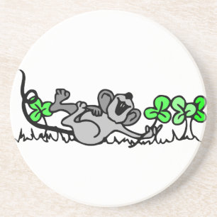 Mouse Playing In Shamrocks Coaster