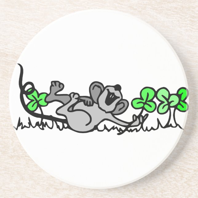 Mouse Playing In Shamrocks Coaster (Front)