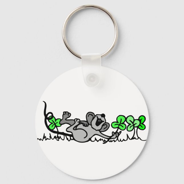 Mouse Playing In Shamrocks Key Ring (Front)
