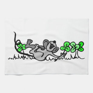 Mouse Playing In Shamrocks Tea Towel