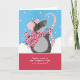 Mouse Playing in Snow Festive Season Card