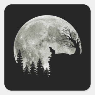 Mouse Praying On Mountain Spooky Halloween Moon Square Sticker