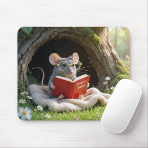 Mouse Reading a Red Book On a Blanket Pad