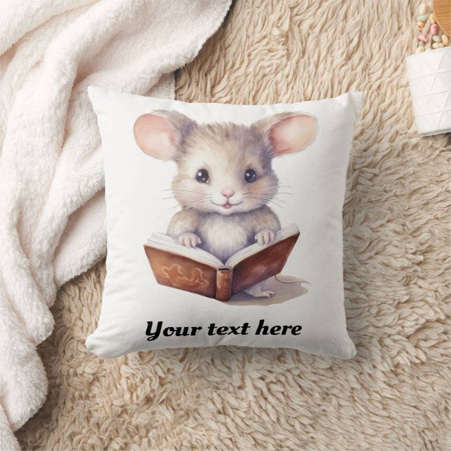 Mouse reading book whimsical cute cushion (Blanket)
