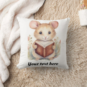 Mouse reading book whimsical cute cushion