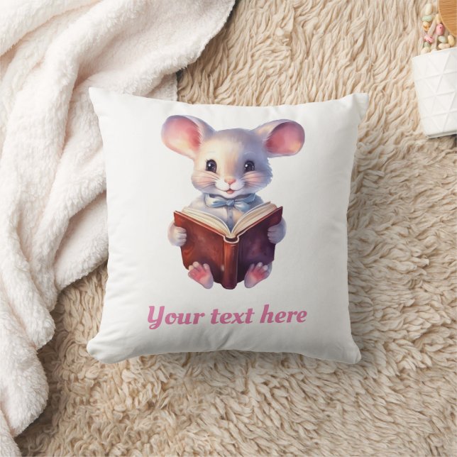 Mouse reading book whimsical cute cushion (Blanket)
