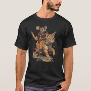 Mouse Riding a Cat Cute RPG Adventure Video Game C T-Shirt