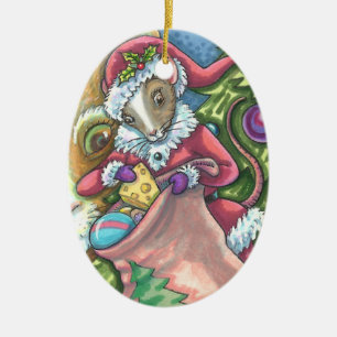 MOUSE SANTA BRINGS GOOD CATS CHRISTMAS GIFTS, Cute Ceramic Tree Decoration