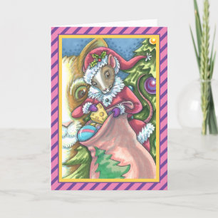 MOUSE SANTA BRINGS GOOD CATS CHRISTMAS GIFTS, Cute Holiday Card