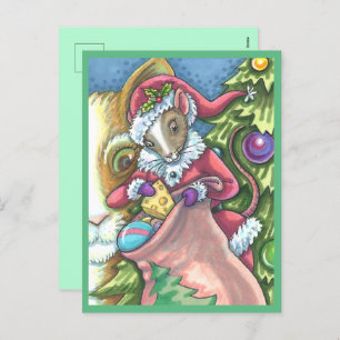 MOUSE SANTA BRINGS GOOD CATS CHRISTMAS GIFTS, Cute Holiday Postcard