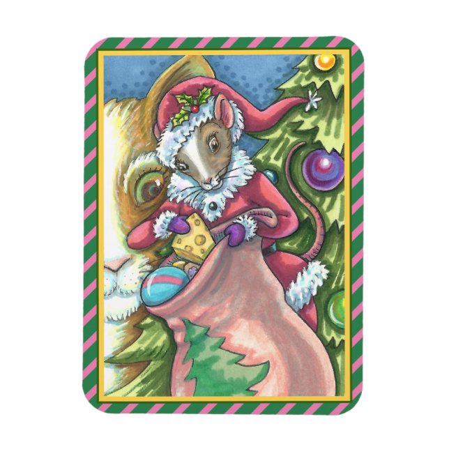 MOUSE SANTA BRINGS GOOD CATS CHRISTMAS GIFTS, Cute Magnet (Vertical)