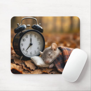 Mouse Sleeping By an Alarm Clock Mouse Pad