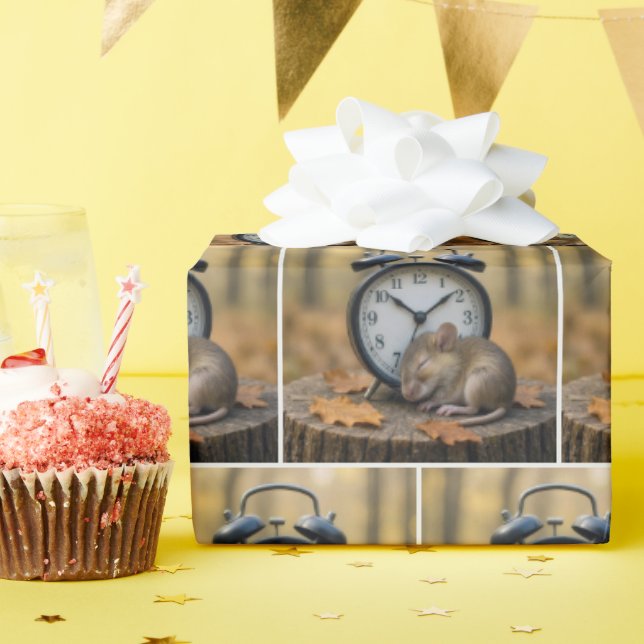 Mouse Sleeping By an Alarm Clock Wrapping Paper (Birthday Party)