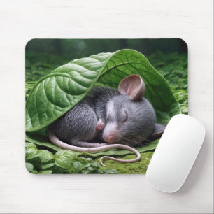 Mouse Sleeping In a Green Leaf Pad