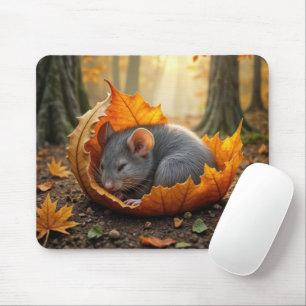 Mouse Sleeping In an Autumn Leaf Mouse Pad