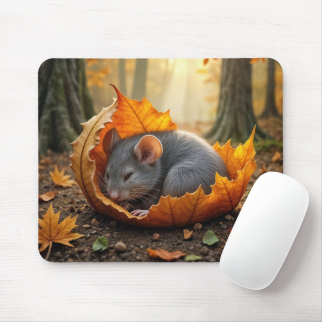 Mouse Sleeping In an Autumn Leaf Pad (With Mouse)